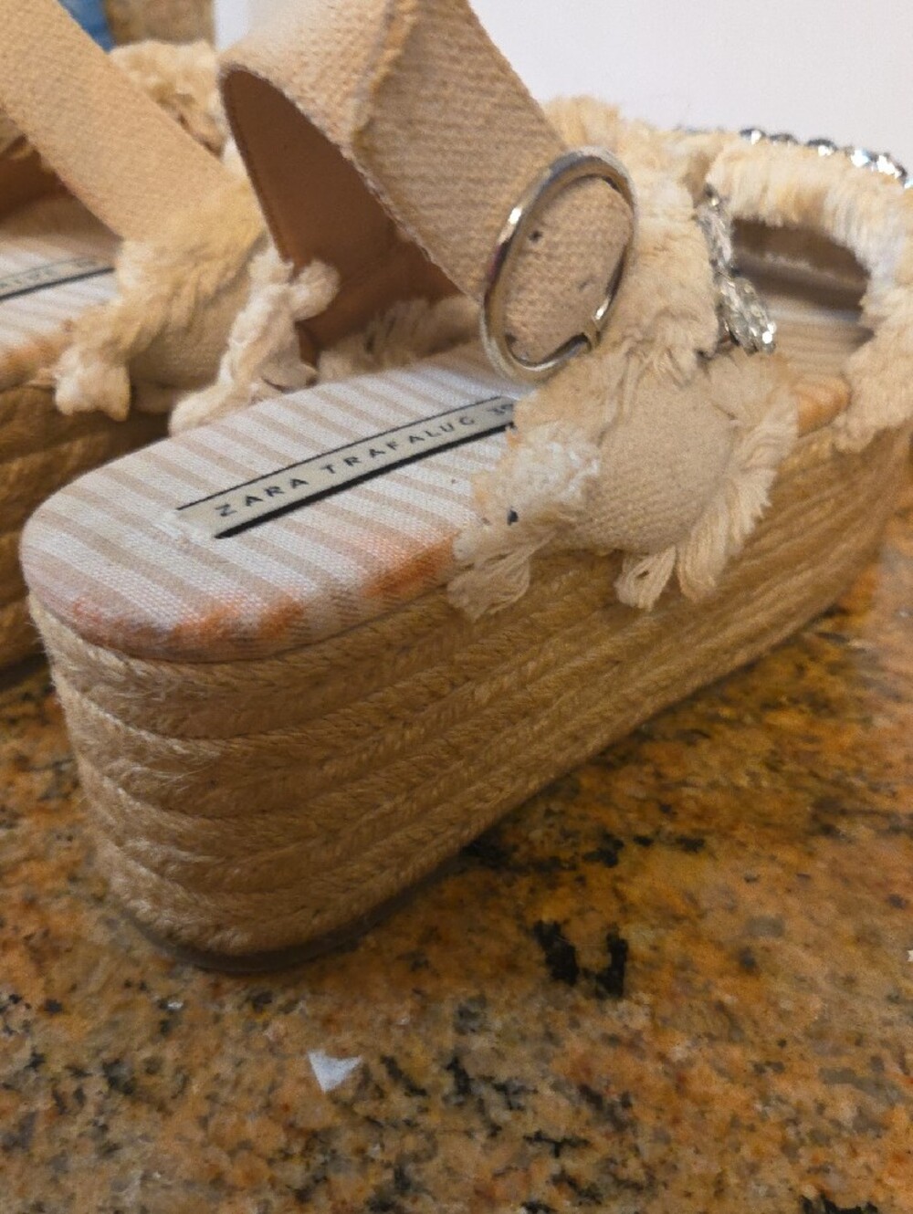 Zara Cream Jeweled Espadrille Platform Sandals Zara Trafaluc Size 39 - Picture 4 of 5